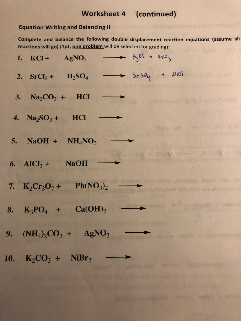 Solved Worksheet 22 (continued) Equation Writing and  Chegg.com For Double Replacement Reaction Worksheet