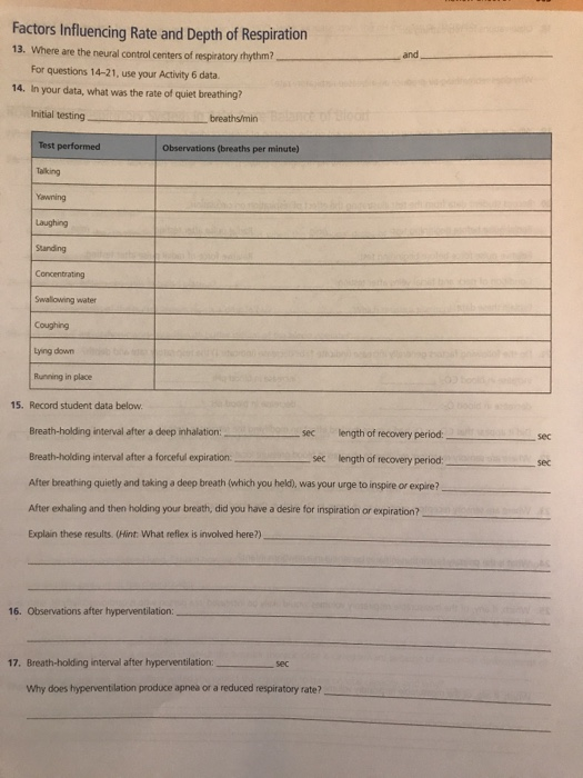 Factors Influencing Rate And Depth Of Respiration 13 Chegg 