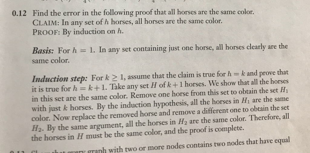 erreur dans la preuve que les chevaux sont de la même couleur