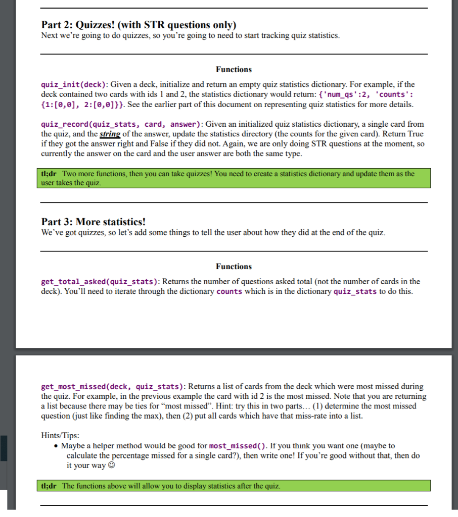 Representing a Flashcard, a Deck of Flashcards, and | Chegg.com