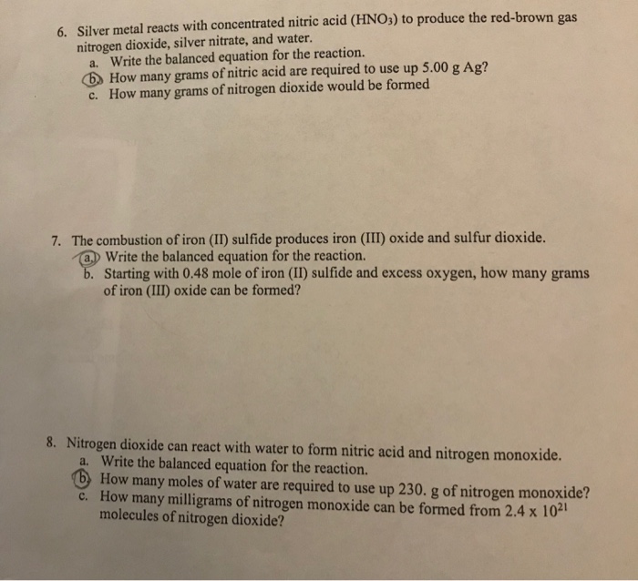 Solved 6 Silver Metal Reacts With Concentrated Nitric Acid Chegg Com