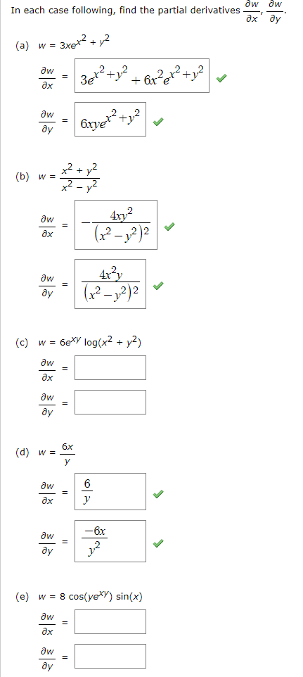 In Each Case Following Find The Partial Derivatives Chegg Com