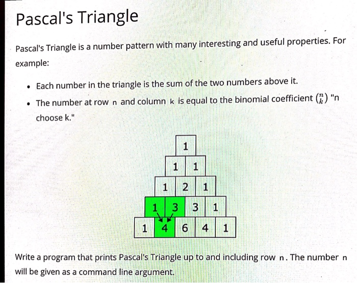 Pascals Triangle Pascals Triangle is a number pattern with many interesting and useful properties. For example: Each number