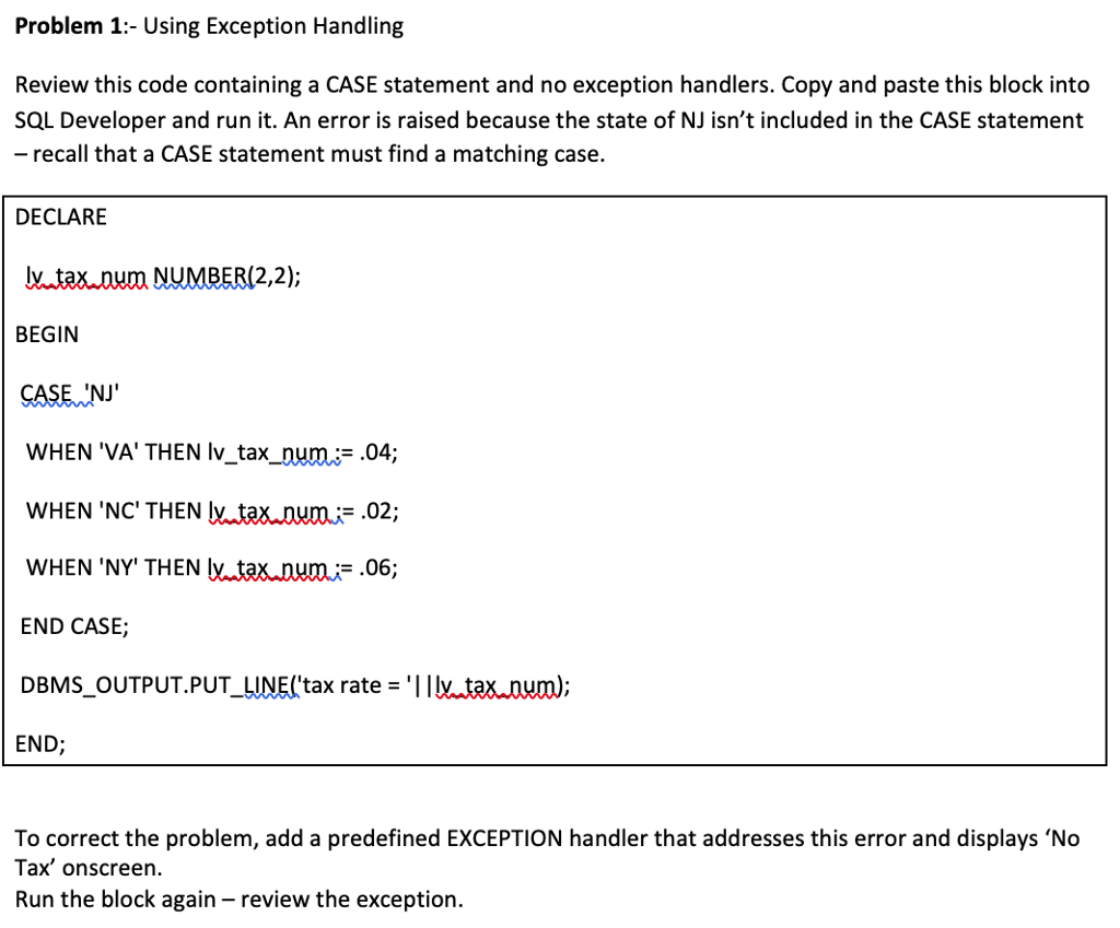 Exception Handling in Oracle