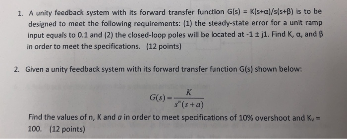 Solved 1 A Unity Feedback System With Its Forward Transf Chegg Com