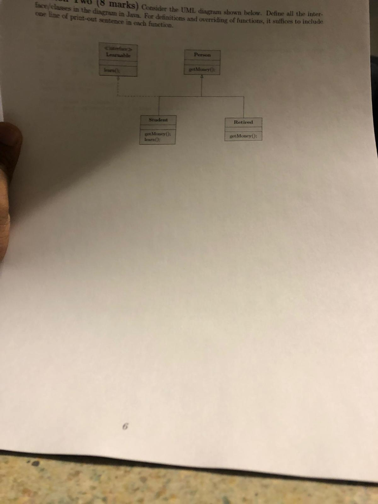 wo (8 marks) Consider the UMIL diusram shown below. Define all the inter- nthe disgnun in Java For deinitions and overridiug