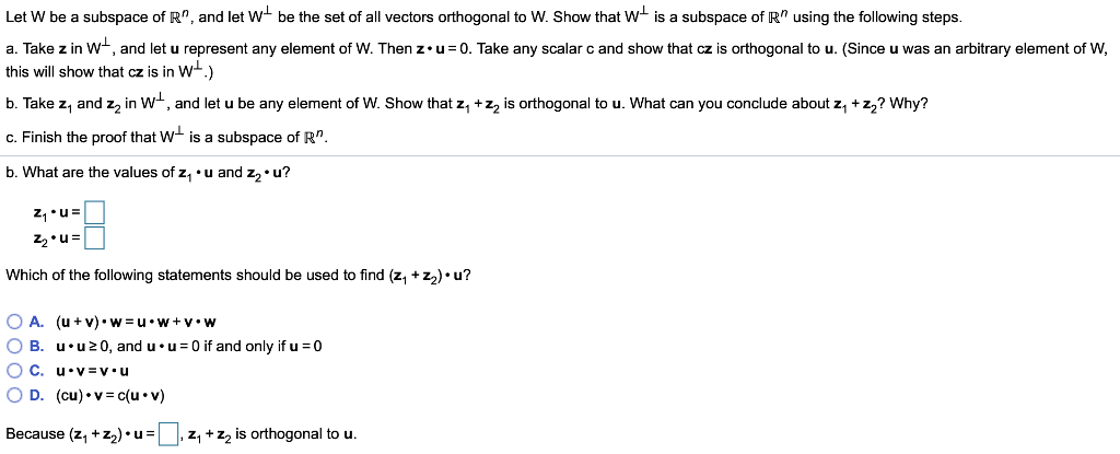 Solved Let W Be A Subspace Of R And Let W Be The Set Of Chegg Com