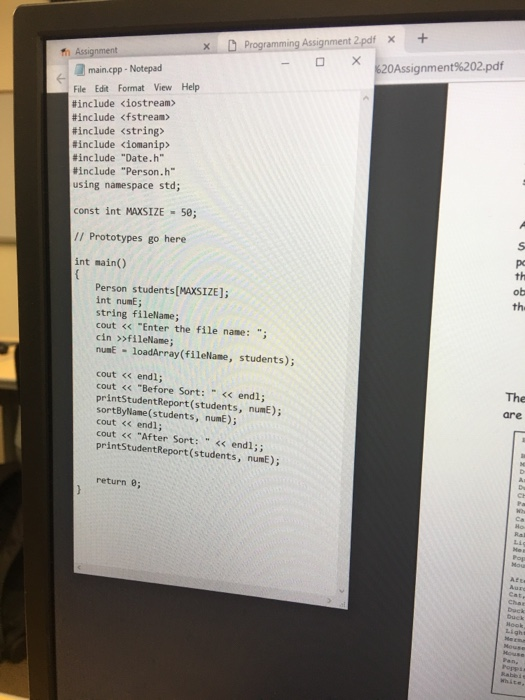 X D Programming Assignment 2pdf X+ h Assignment 0Assignment%202.pdf 盾main.cpp-Notepad File Edit Format View Help include dost