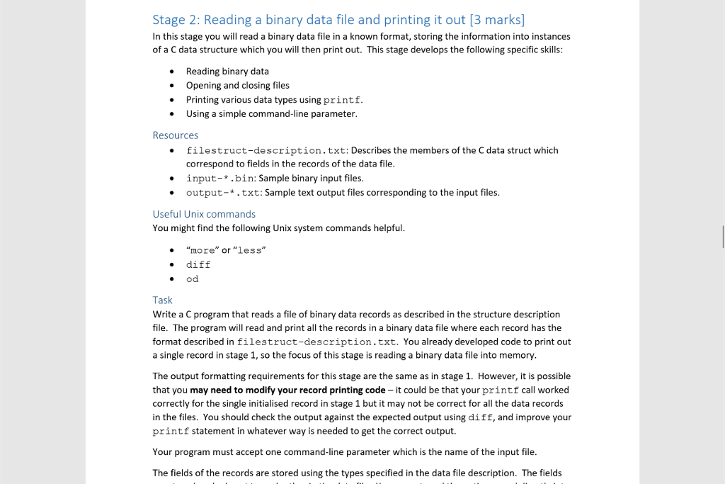 Solved Stage 2 Reading A Binary Data File And Printing I Solved Stage 2 Reading A Binary Data File And Printing I