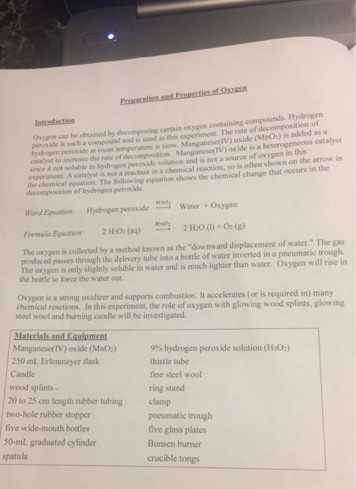 Solved Introduction Oxygen Can Be Obtained By Decomposing Chegg Com