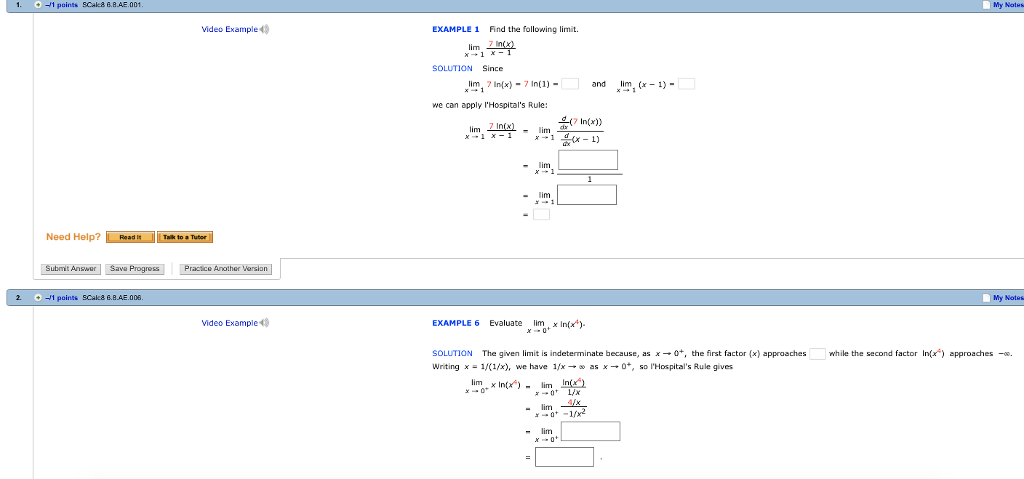 Solved Video Example Example1 Find The Following Limit S Chegg Com