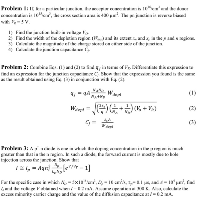 Solved Problem 1 If For A Particular Junction The Acce Chegg Com