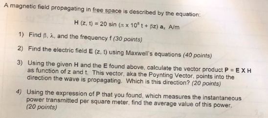 Solved A Magnetic Field Propagating In Free Space Is Desc Chegg Com