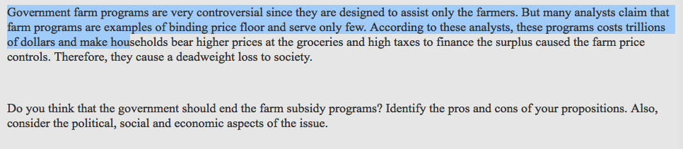 Solved Government Farm Programs Are Very Controversial Si