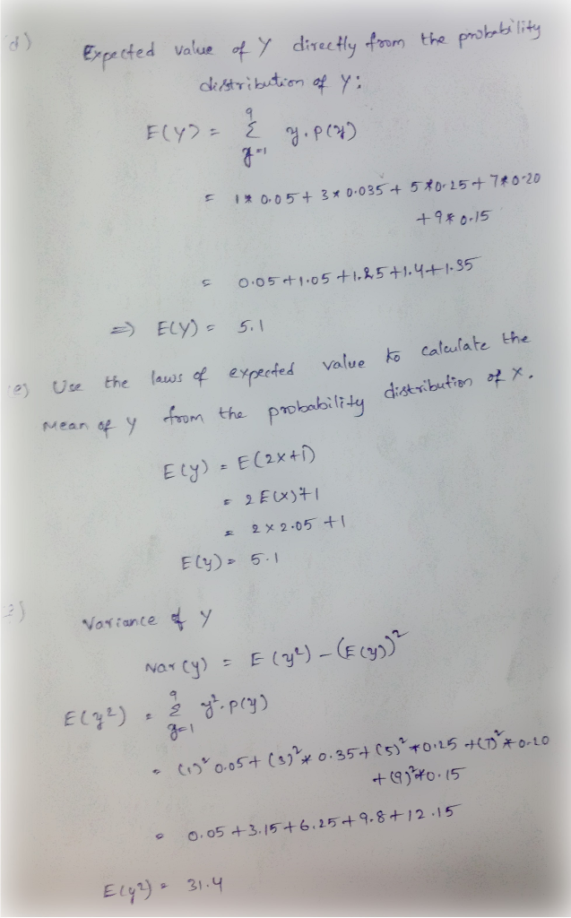 Tectly from the pmob tlit F(y); Î£ í˜•.PCD 0.05105+1.25 +1.4+195 ELY)- 5. Use the lus f epecte value ho caleulate ebi Mear 2.05