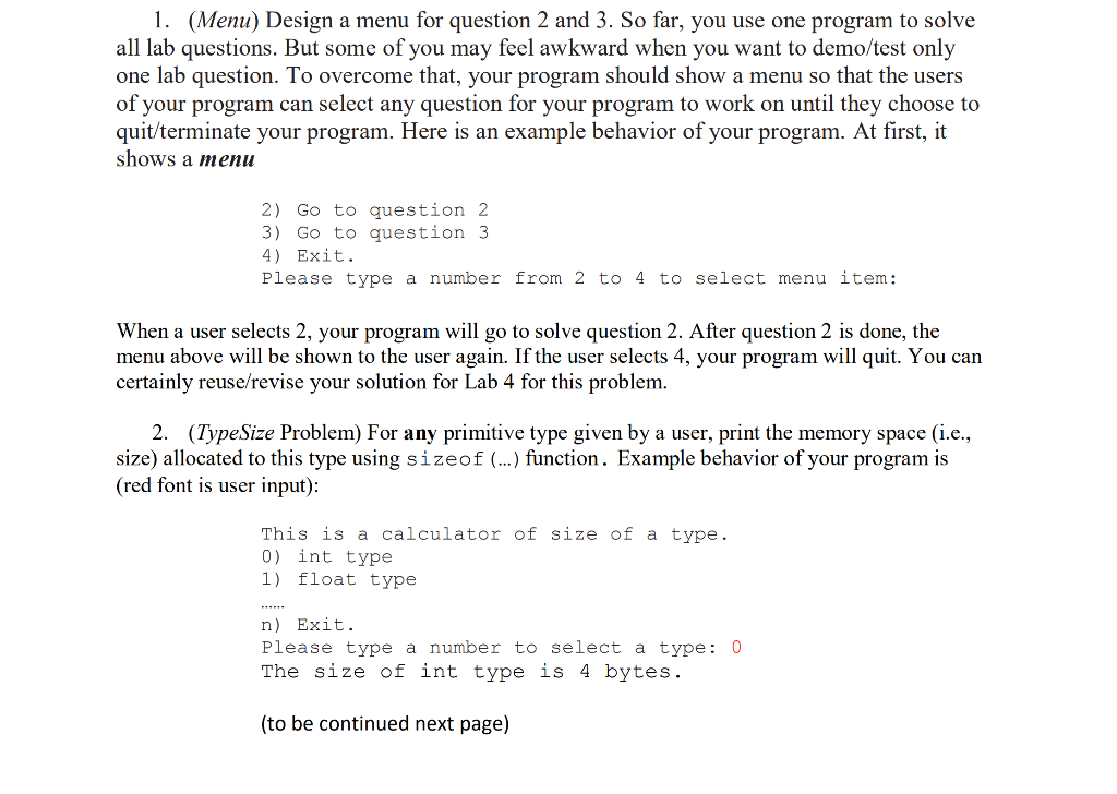 Solved 1 Menu Design A Menu For Question 2 And 3 So F