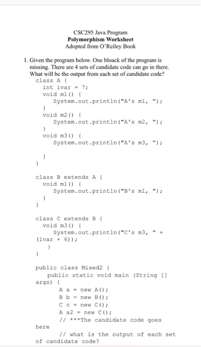 Solved Csc295 Java Program Polymorphism Worksheet Adopted Chegg Com