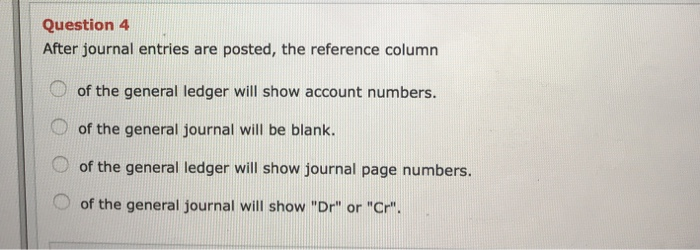 Solved Question 4 After journal entries are posted, the | Chegg.com