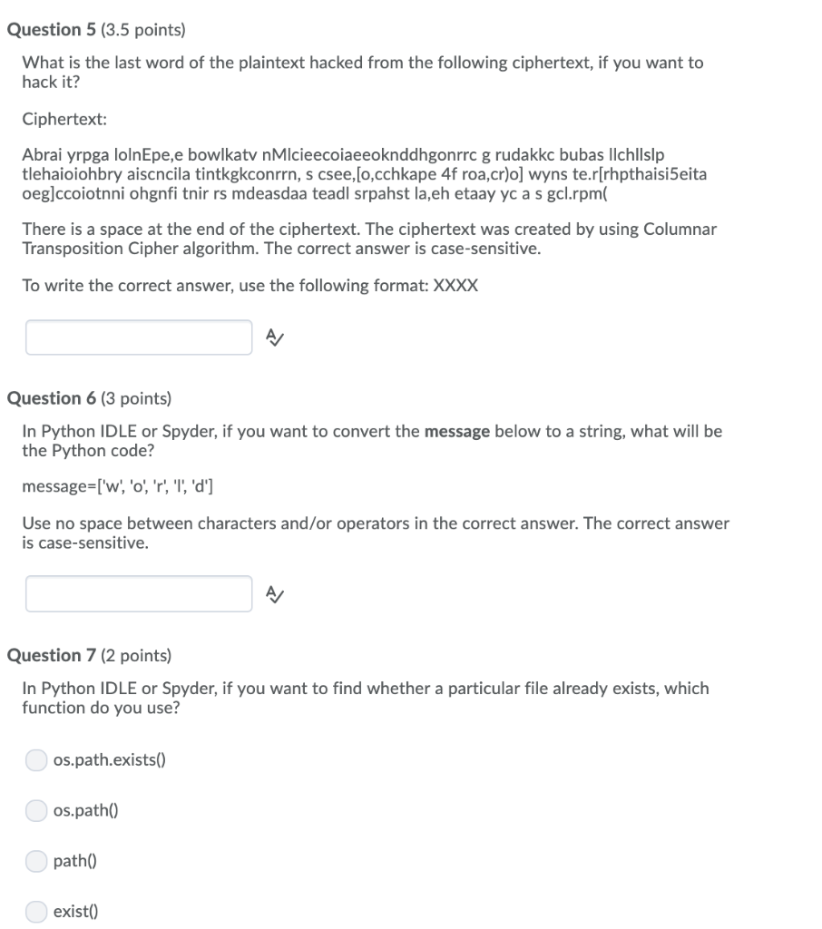 Solved Question 5 (3.5 points) What is the last word of | Chegg.com