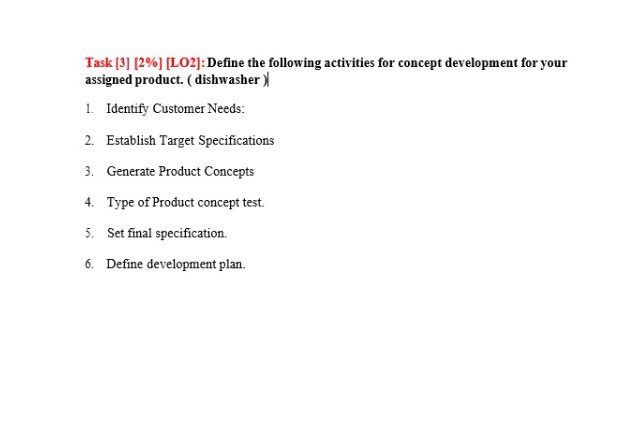 Solved Task 3 12 Lo2 Define The Following Activities Chegg Com