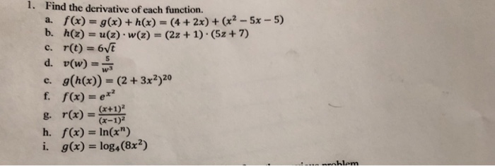Solved 1 Find The Derivative Of Each Function A F X Chegg Com