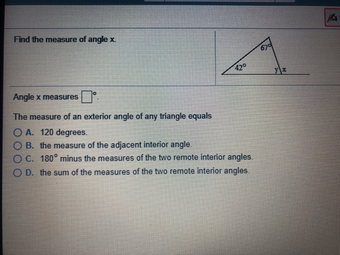 Solved Find The Measure Of Angle X 420 Angle X Measures