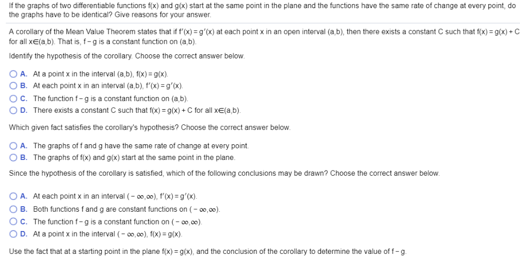 Solved If The Graphs Of Two Differentiable Functions F X Chegg Com