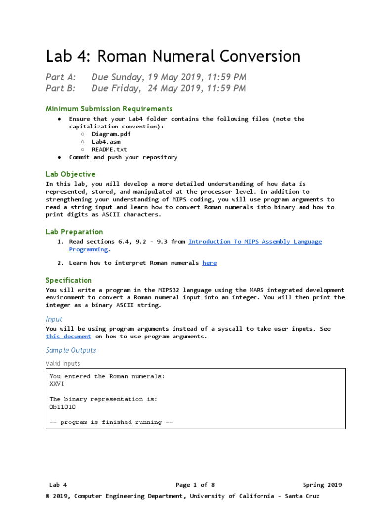 Lab 4 Roman Numeral Conversion Part A Due Sunday Chegg