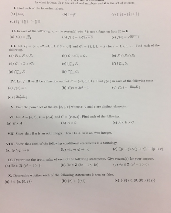 Solved In What Follows R Is The Set Of Real Numbers And Chegg Com