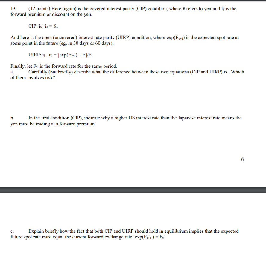 Solved 13 12 Points Here Again Is The Covered Intere 13 12 Points Here Again Is The Covered Interest Parity