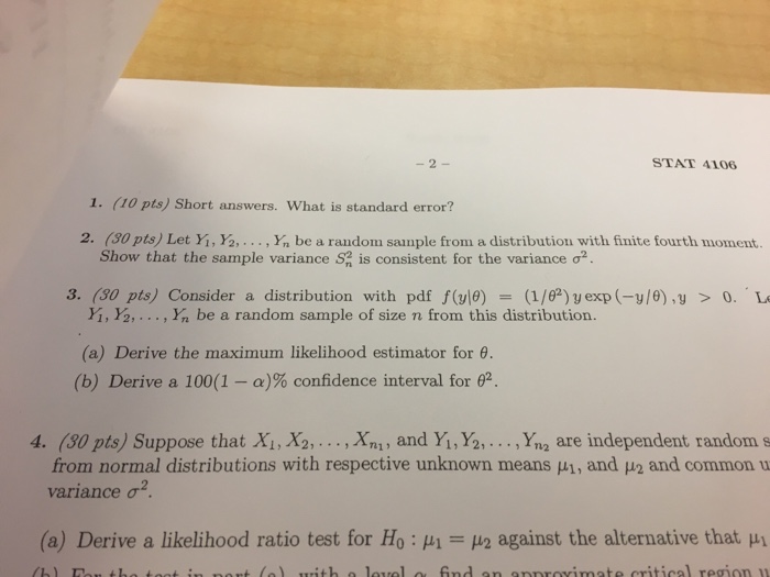 Solved 2 Stat 4106 1 10 Pts Short Answers What Is Sta Chegg Com