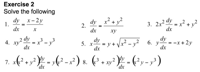 Solve The Following Dy Dx X 2y X Dy Dx X 2 Chegg Com