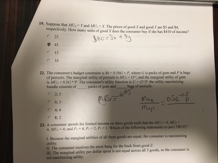 Solved 19 Suppose That Mu Y And Mu X The Prices Of Chegg Com