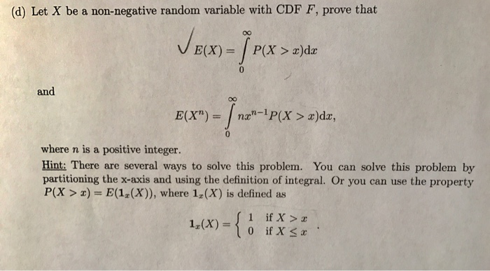 Solved Let X Be A Non Negative Random Variable With Cdf F Chegg Com