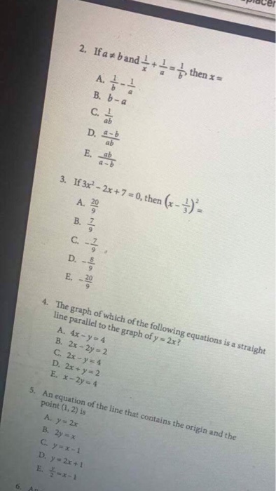 Solved If A Notequalto B And 1 X 1 A 1 B Then X A Chegg Com