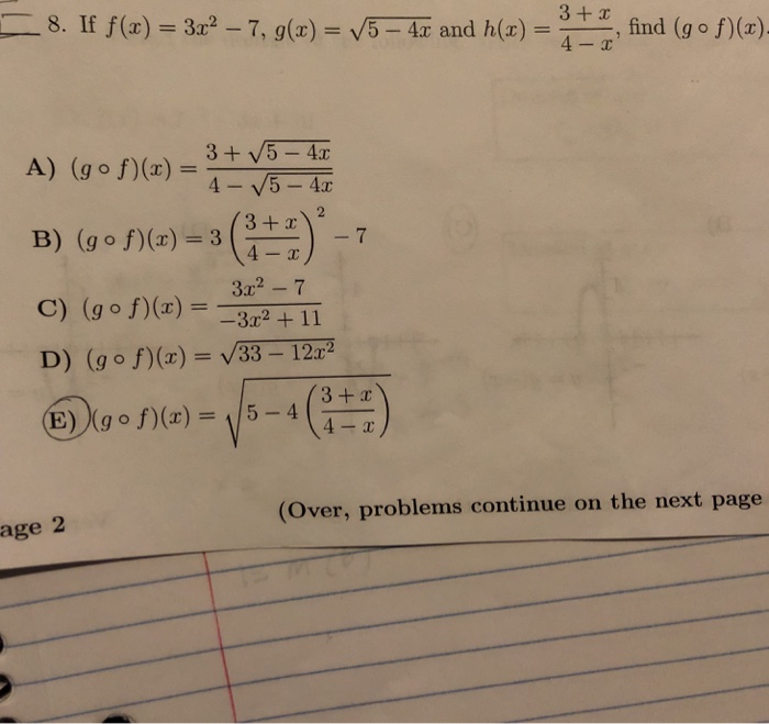 Solved 8 If F X 3x2 7 G X V5 1x And H Z 3 1 Fi Chegg Com