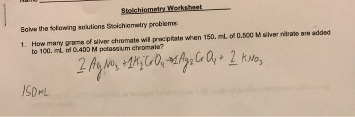 Solved Stoichiometry Worksheet Solve The Following Soluti Chegg Com