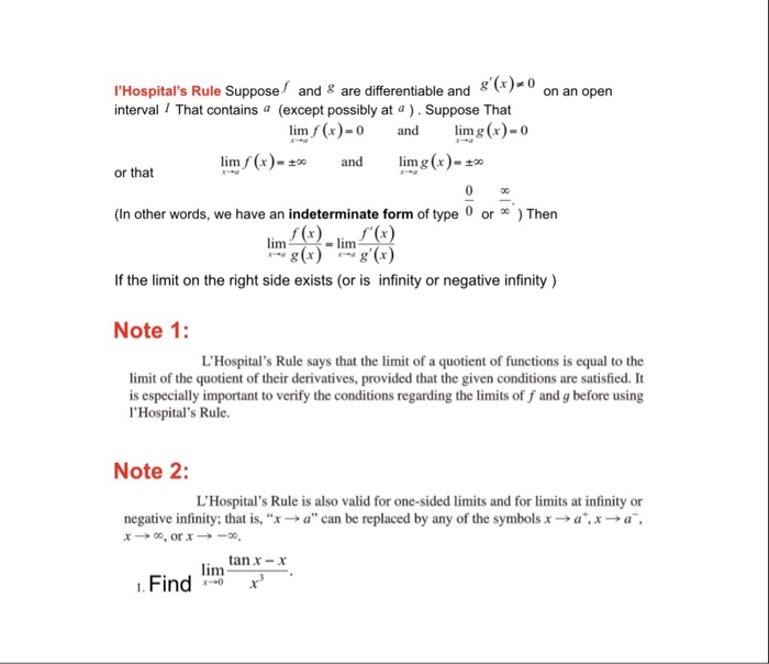 Solved G X 0 Hospital S Rule Suppose And Are Differenti Chegg Com