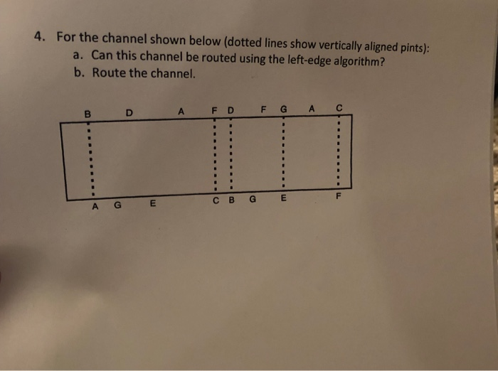 4. For the channel shown below (dotted lines show vertically aligned pints): a. Can this channel be routed using the left-edg