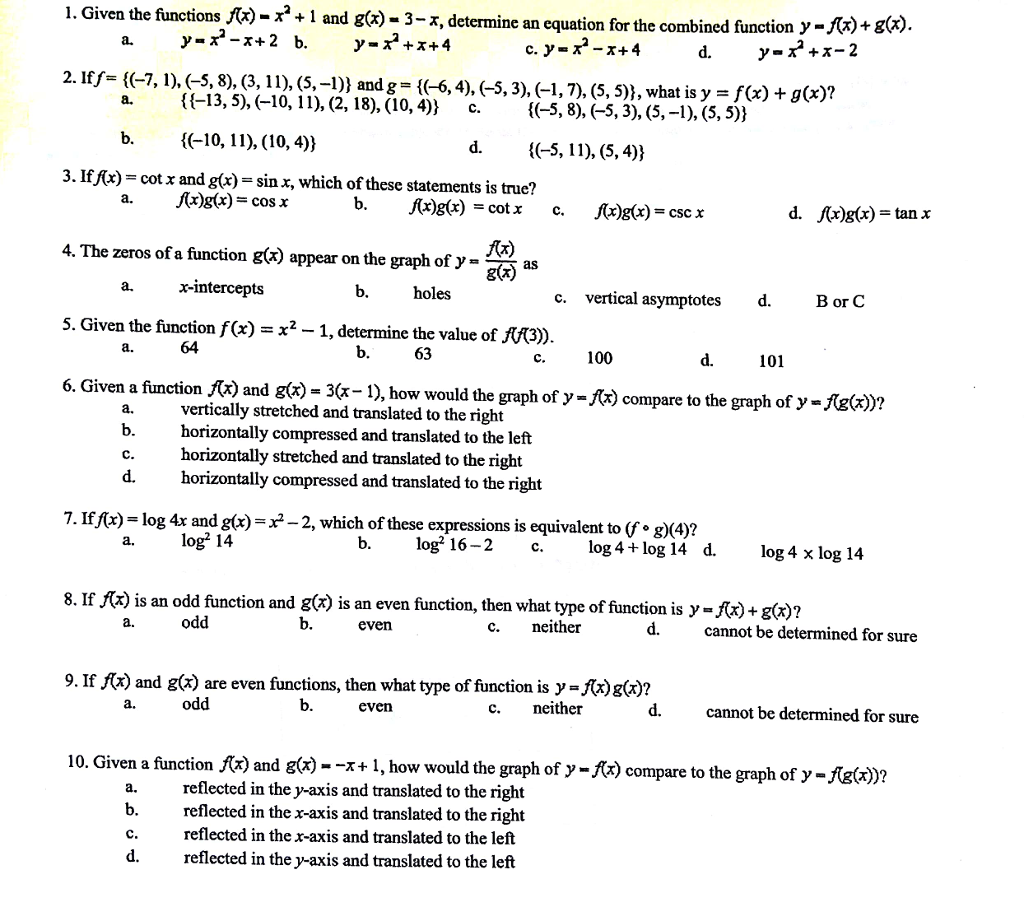 1 Given The Functions F X 7 1 And G X 3 2 Chegg Com