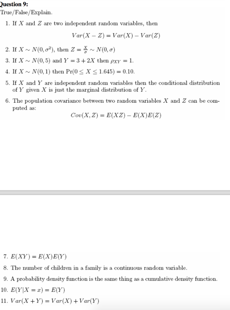 Solved Uestion 9 True False Explain 1 If X And Z Are Two Chegg Com