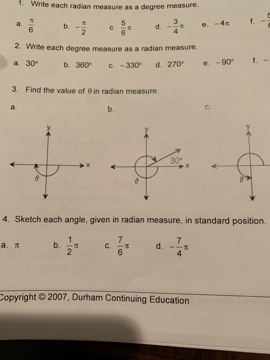 Solved 1 Write Each Radian Measure As A Degree Measure