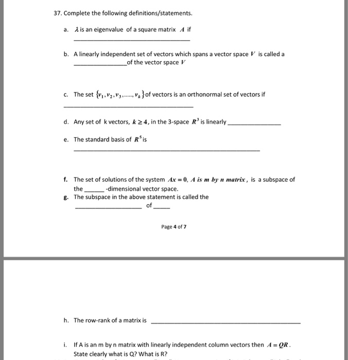 Solved 37 Complete The Following Definitions Statements Chegg Com