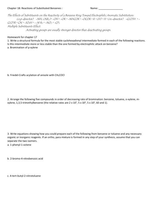 Solved Chapter 18 Reactions Of Substituted Benzenes The Chegg Com