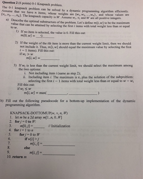 Solved Question 2 6 Points 0 1 Knapsack Problem 0 1 Knapsack Problem Solved Dynamic Programming A Q