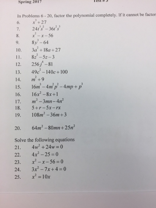 Solved Factor The Polynomial Completely If It Cannot Be