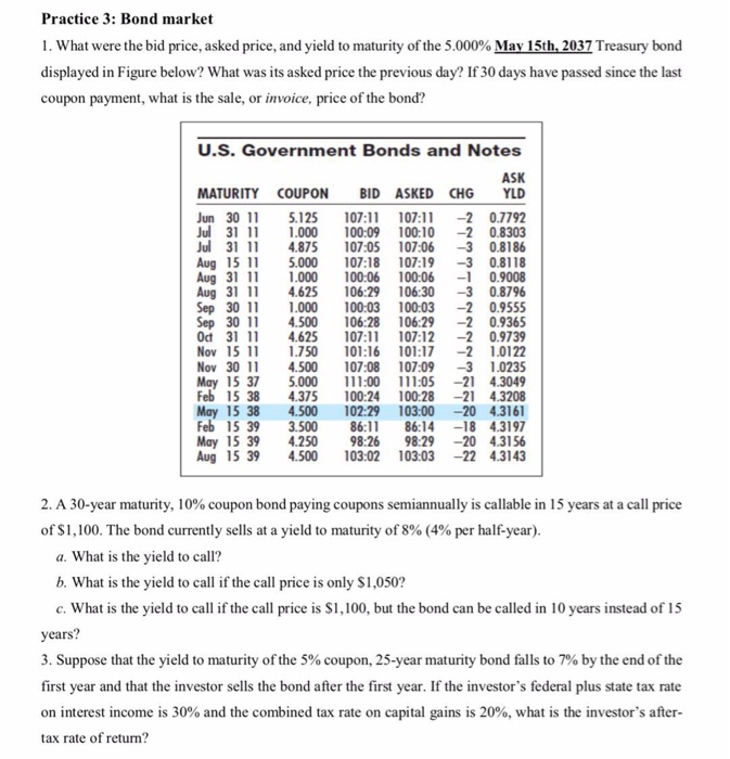 Solved Practice 3: Bond market 1. What were bid price, | Chegg.com