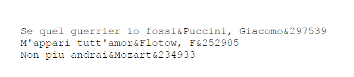 Se quel guerrier io fossi&Puccini, Giacomo&297539 Mappari tuttamor&Flotow, F&252905 Non piu andrai.&M0%art&234933