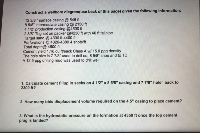 Construct A Wellbore Diagramuse Back Of This Page