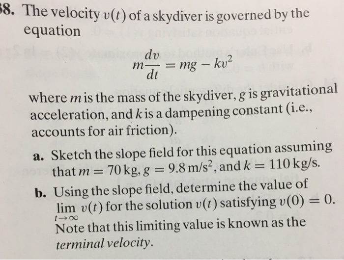 Solved The Velocity V T Of A Skydiver Is Governed By Th Chegg Com